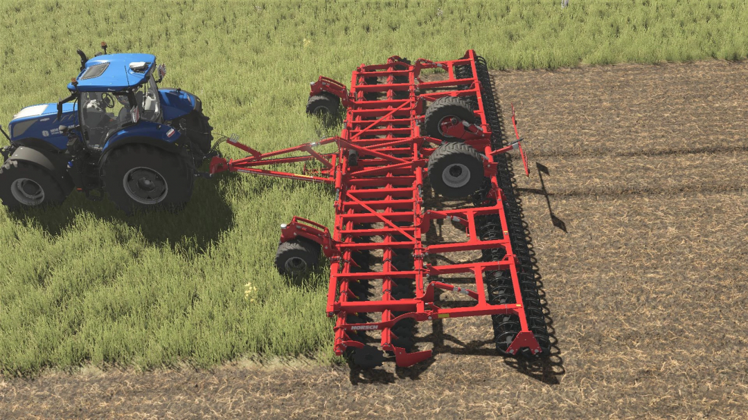 FS25 mod showing a tractor with Horsch Joker 12 RT cultivator in field.