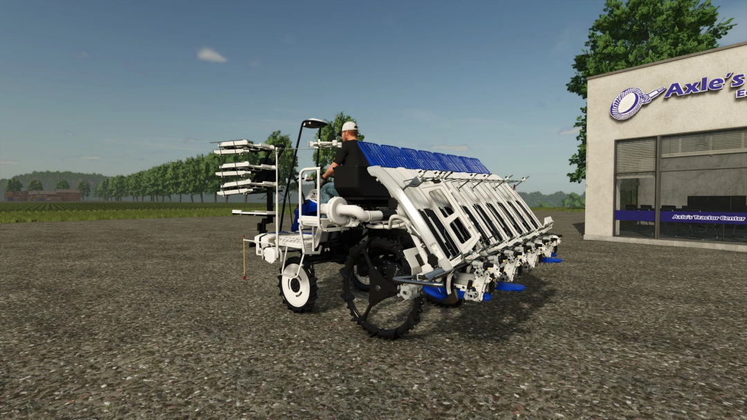 Iseki prj8d modified v1.0.0.0 in FS25 mod, parked next to Axle's Tractor Center.