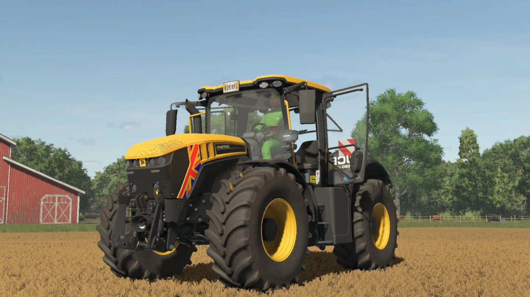 JCB iCON Pack mod in FS25 displaying a yellow tractor in a field.