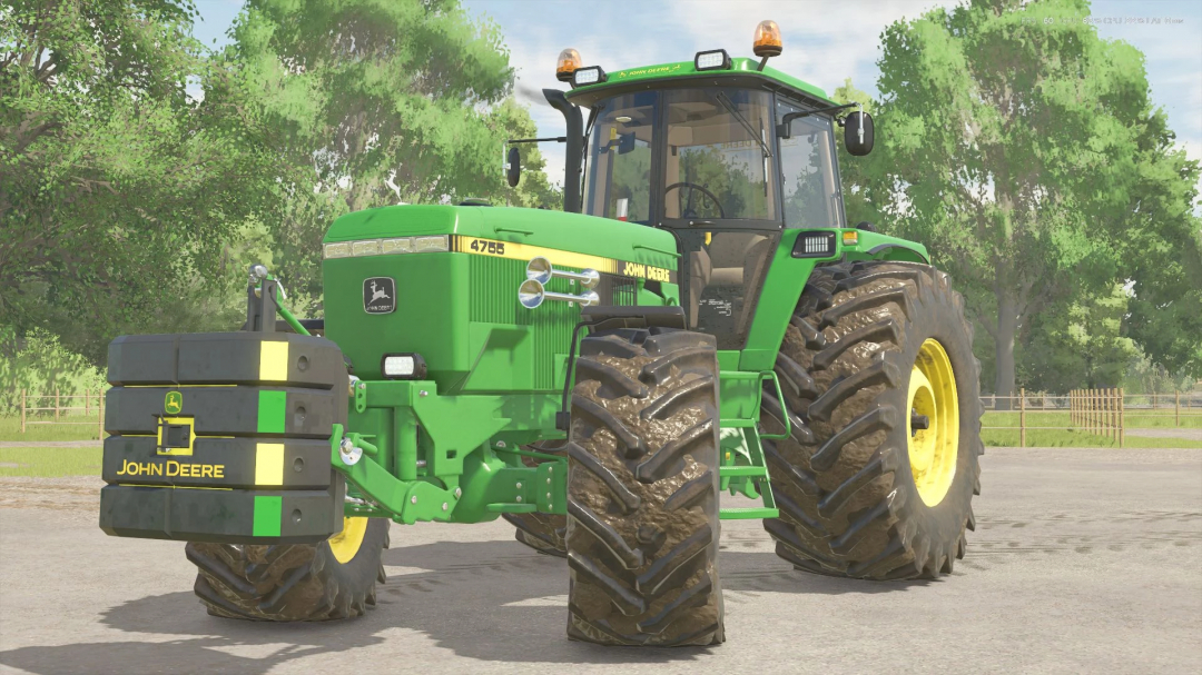 FS25 mod - John Deere 4755 Turbo Edit with added weight, showcased in Farming Simulator 25.