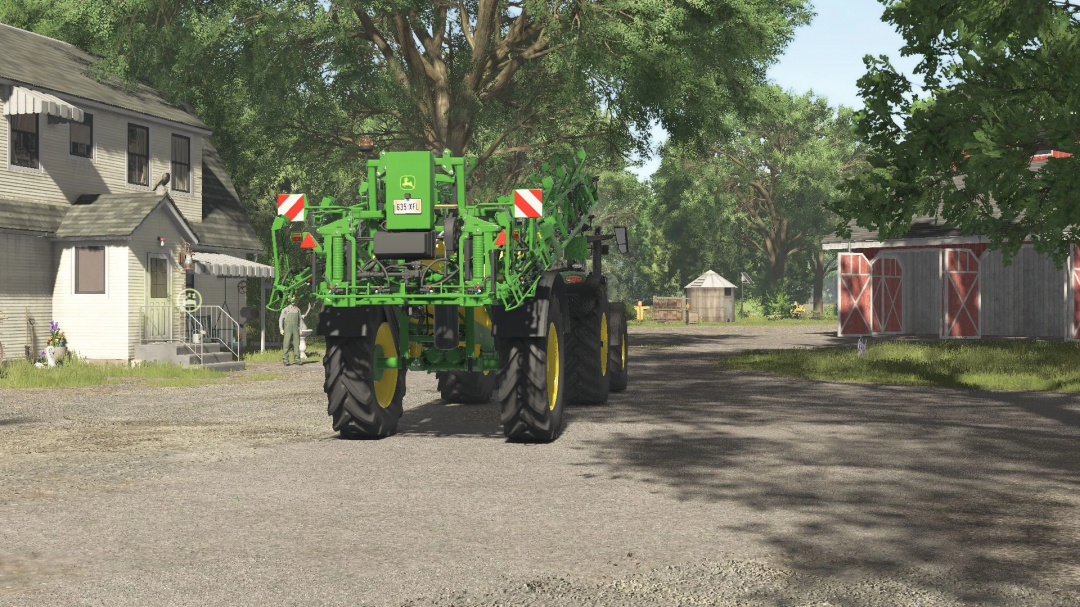 John Deere R700i PowrSpray mod in Farming Simulator 25, parked in a rural setting.