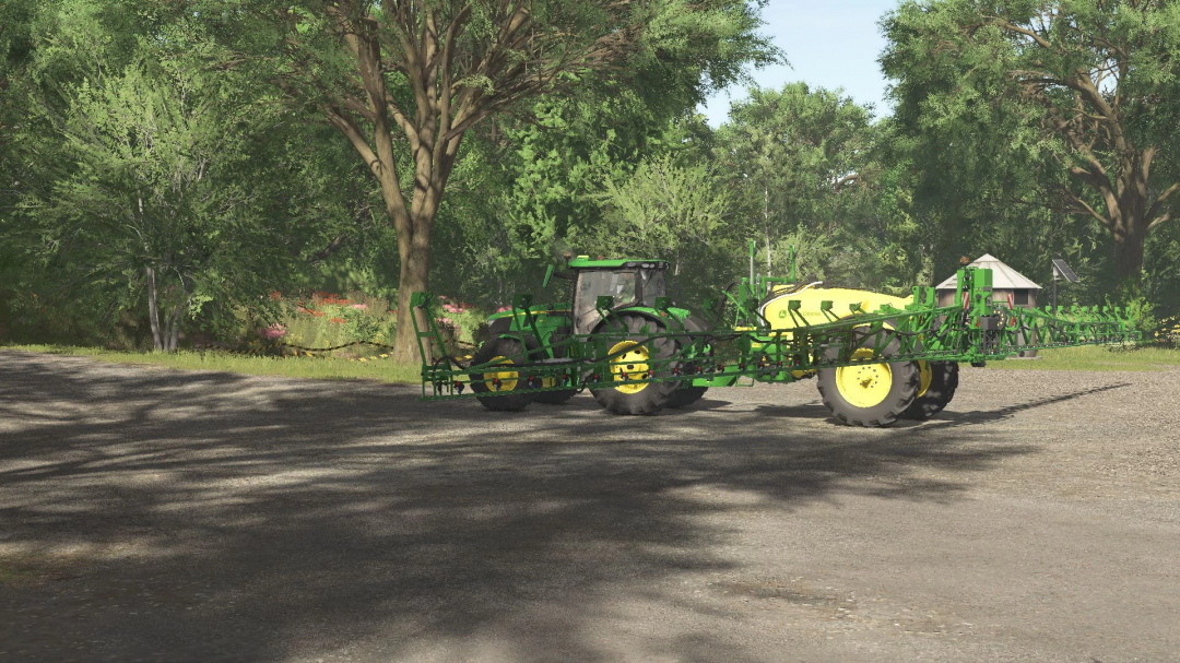 FS25 mod John Deere R700i PowrSpray v1.0.0.0 in a lush forest setting.