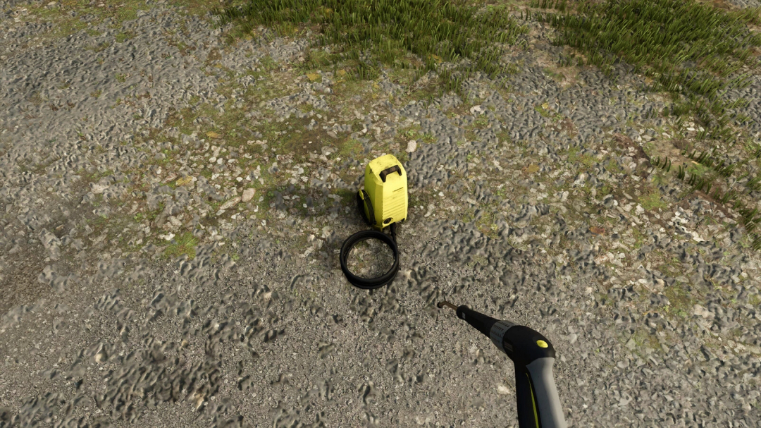 FS25 mod Kärcher K2.14 v1.0.0.0 pressure washer on gravel path in Farming Simulator 25.