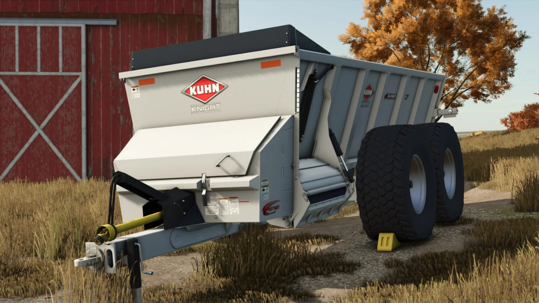 FS25 mod image of Kuhn SLC141 v1.0.0.0 trailer in a farm setting.