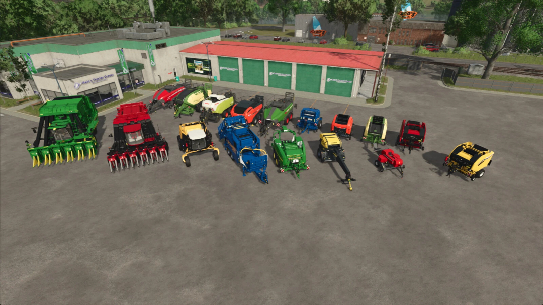 FS25 mods Liftable Pallets And Bales v1.0.0.0 showing various farming equipment parked in a lot.