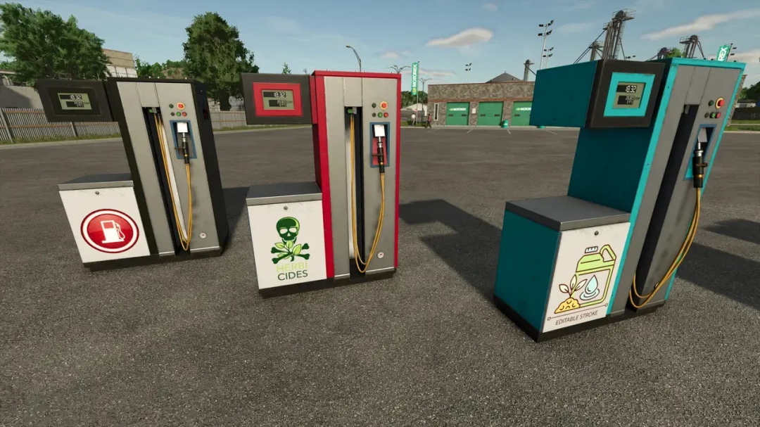 Liquid filling stations mod in FS25 featuring herbicide and liquid fertilizer options.