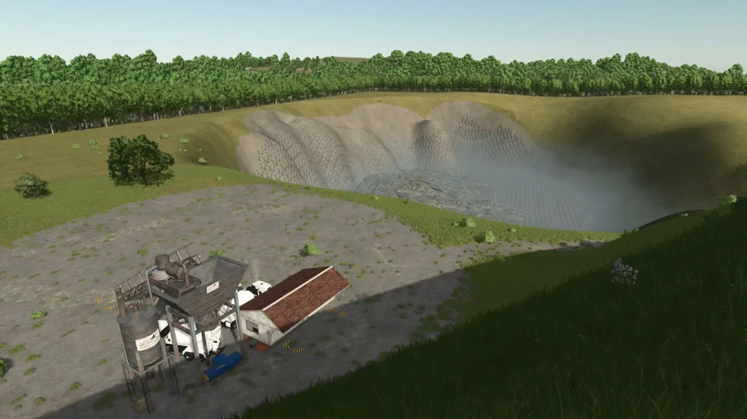 LoneHills Map v1.0.3.0 in FS25 features a rural landscape with a quarry, trees, and farm buildings.