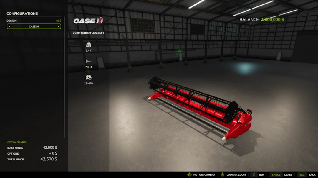 FS25 mods: Terra Flex Pack 1.0.0.0 showing 3020 TerraFlex 25FT in a virtual showroom.