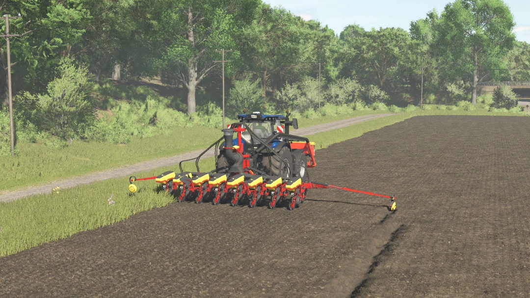 FS25 mod: Väderstad Tempo VTP V8 planting seeds in a field, enhancing Farming Simulator 25 gameplay.