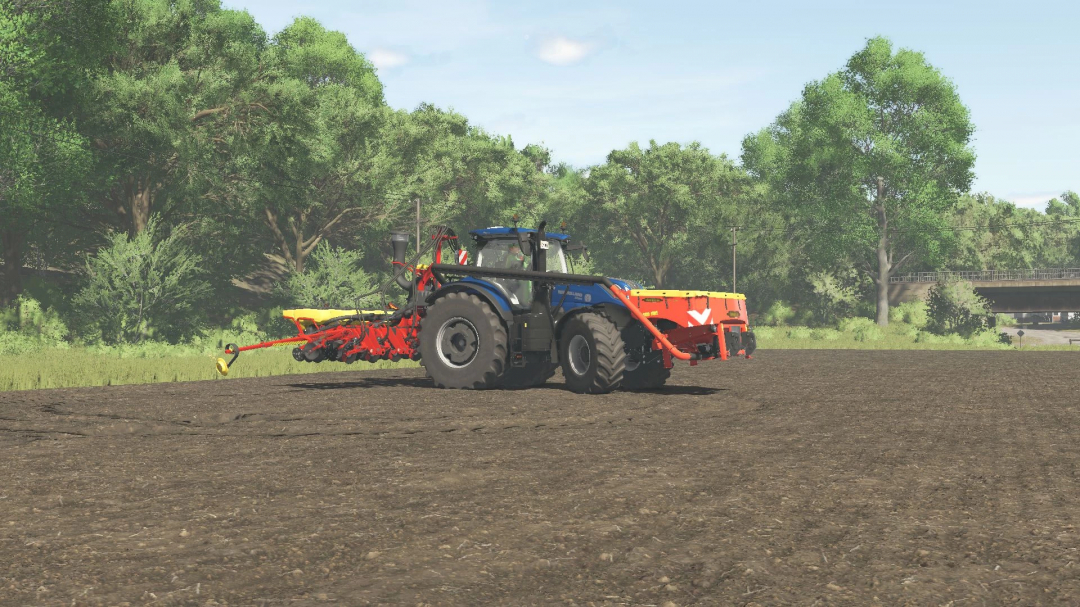 FS25 Väderstad Tempo VTP V8 mod on a field, showcasing detailed farming equipment.