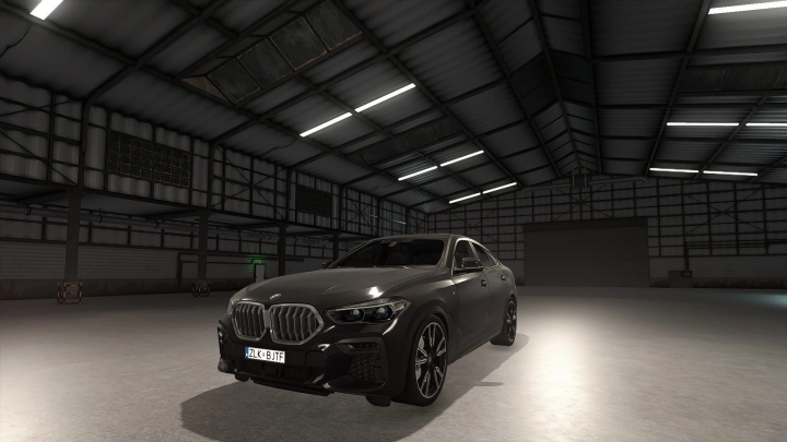 fs25-mods,  FS25 mod BMW X6 M-Sport 2020 in a warehouse setting.