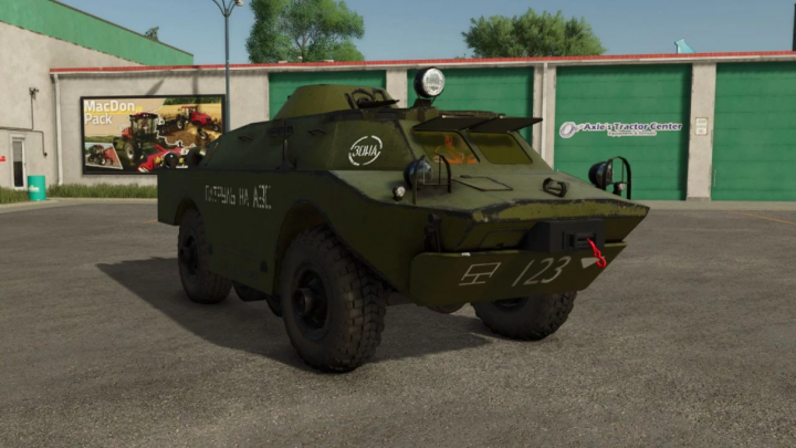 fs25-mods,  FS25 mod BRDM-2 v1.0.0.0, a military vehicle, parked in a Farming Simulator 25 setting.