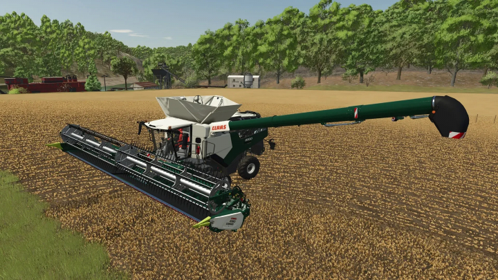 fs25-mods,  CLAAS Lexion combine harvester mod in FS25 harvesting a wheat field.