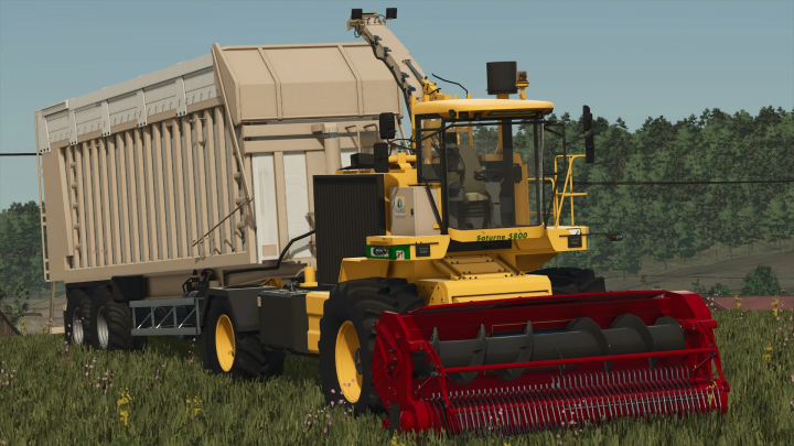 fs25-mods,  CMC Saturne 5800 Forage Harvester mod in FS25, showcasing the harvester in a grassy field.