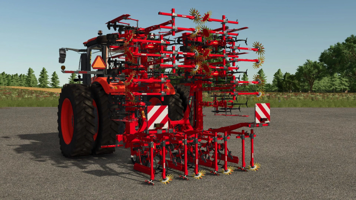 fs25-mods, Einboeck Chopstar 590 Row Guard mod for FS25, displaying detailed red machinery behind a tractor.