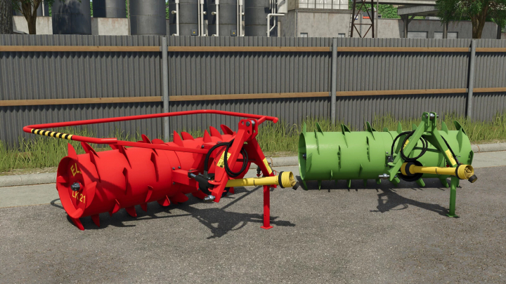 fs25-mods,  FS25 mod Elho LK 215 v1.0.0.0 showing red and green agricultural rollers next to a fence.