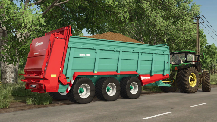 fs25-mods,  Farmtech Fortis 3000 trailer mod for Farming Simulator 25, filled with soil and attached to a tractor.