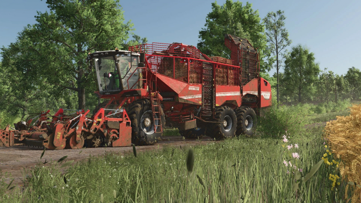 fs25-mods, Grimme Rexor 6300 mod in FS25, harvesting in a lush green field.