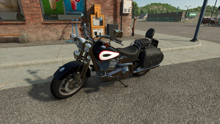 fs25-mods, Harley-Davidson Heritage Springer 2002 mod for FS25, showcased on a street in Farming Simulator 25.