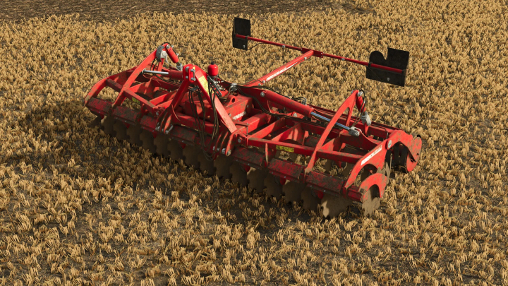 fs25-mods,  Horsch Joker 4CT mod in FS25, showing a vibrant red cultivator in a field setting.