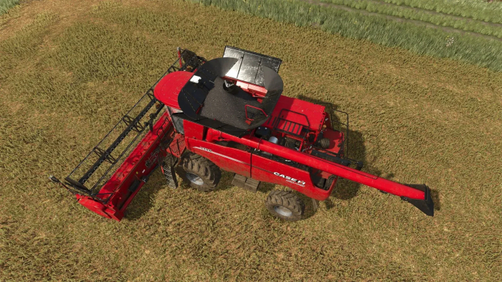 fs25-mods,  FS25 mods: Top view of a red combine harvester in a field, showcasing Improved Raps Texture v1.0.0.0 in Farming Simulator 25.