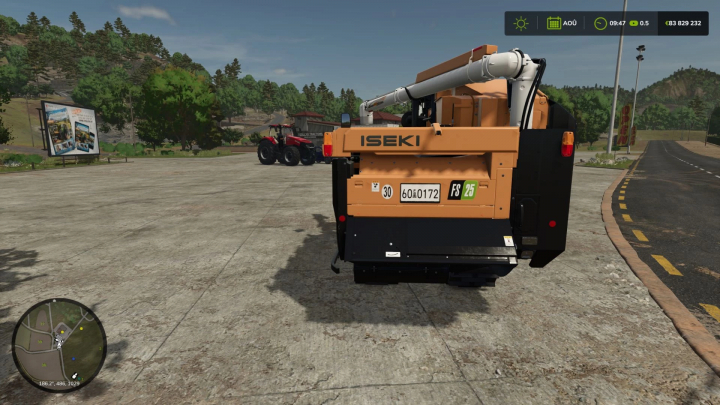 fs25-mods, Iseki HJ6130 Edit mod in FS25, displayed in a parking area with a red tractor and scenic background.