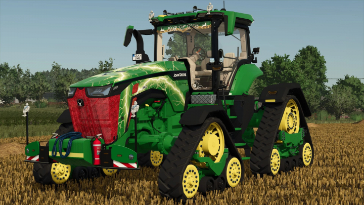 fs25-mods,  John Deere 8RX 310/410 tractor mod in FS25, showcasing detailed design on a field.