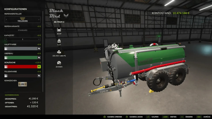 fs25-mods,  Kaweco Gülle Pack v1.0.0.1 mod in FS25 showing customization options for a green manure spreader.