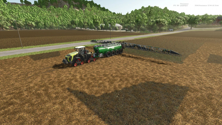 fs25-mods,  FS25 mod Kotte Garant 100000L v1.0.0.0 used in a field. Tractor with green slurry tank trailer.