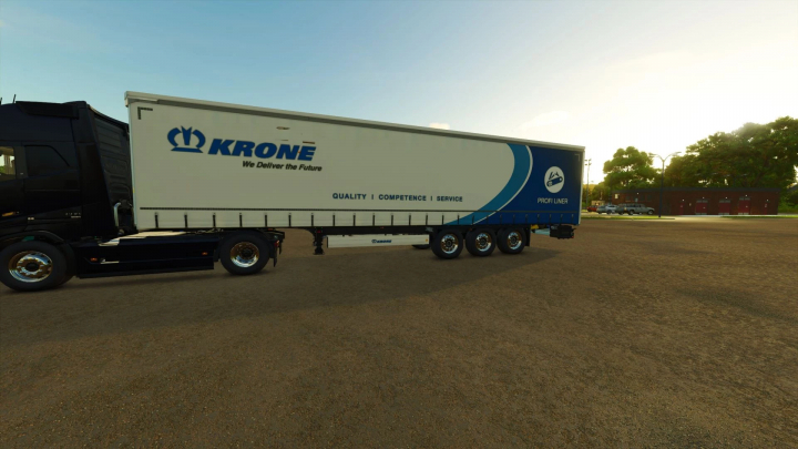 fs25-mods, Krone Profil-liner trailer with ramps mod in FS25, parked on a dirt road.