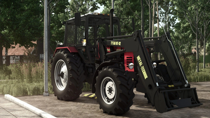 fs25-mods,  FS25 mod METAL TECHNIK Tytan MT 02 tractor parked on a path, surrounded by trees.