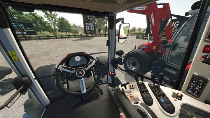 fs25-mods,  Interior view of the Massey Ferguson 5S tractor mod in Farming Simulator 25, showcasing realistic vehicle controls.