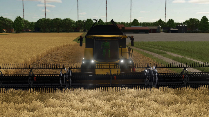 fs25-mods, New Holland CH Series combine harvester in a wheat field in FS25 mod.