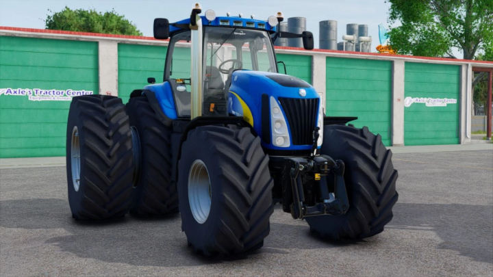 fs25-mods,  New Holland TG v1.0.0.0 mod for Farming Simulator 25, showcasing a blue tractor with dual rear wheels at a tractor center.