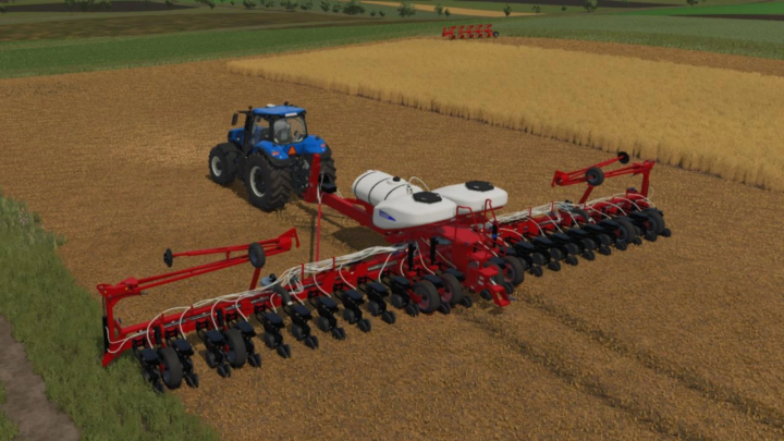 fs25-mods,  FS25 mod Philibert 670MYT v1.0.0.0 in action, featuring a tractor and red planter on farmland.