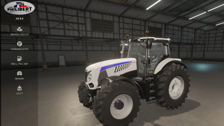 fs25-mods, Philibert X8.6 tractor in a garage, showcased in FS25 mods.