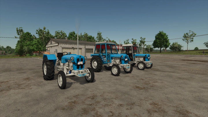 fs25-mods,  Three Rakovica 65 tractors parked in FS25 mod, showcasing vintage design in Farming Simulator 25.