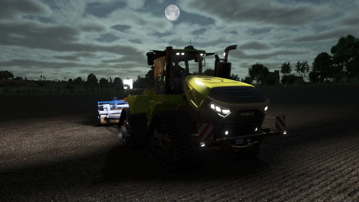 fs25-mods,  FS25 mod: Steiger 715 Yellow Version tractor at night under moonlight.