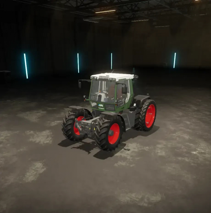 fs25-mods,  FS25 mod showing Fendt Xylon with customizable tire configurations in a warehouse setting.