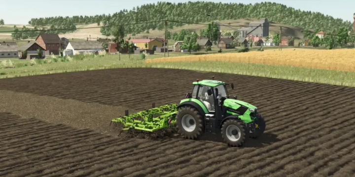 fs25-mods,  Tractor using Treffler TGA 560 Individual mod in FS25 on a plowed field.