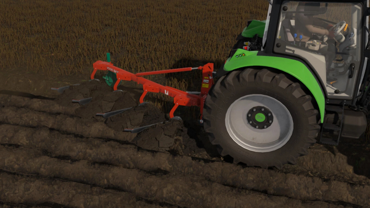 fs25-mods,  FS25 mod Vogel&Noot Farmer M850 plow attached to tractor in Farming Simulator 25.