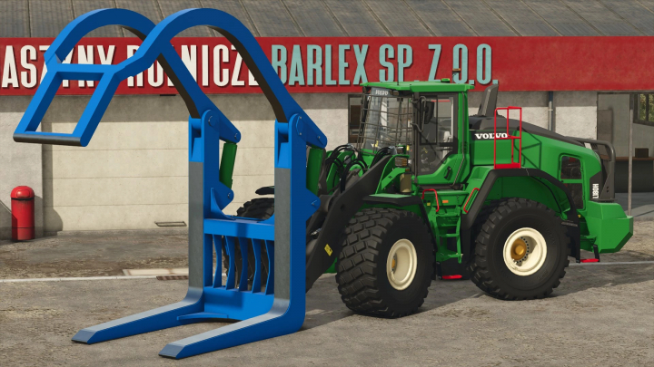 fs25-mods, Volvo L180H mod in Farming Simulator 25, displaying green loader with blue grapple attachment.