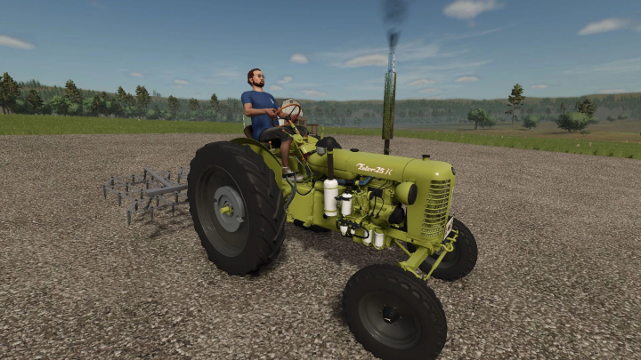 fs25-mods,  Zetor 25K tractor mod in FS25, driven by character on gravel path.