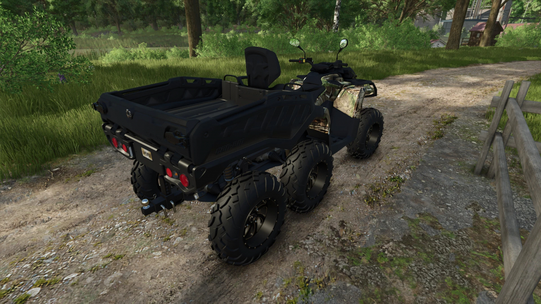 2022 Can-Am Outlander Max 6x6 XU Plus 1000T in FS25 mod, parked on a dirt path surrounded by lush greenery.