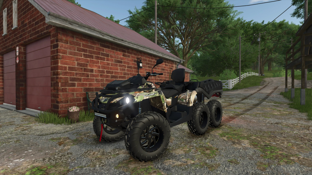 2022 Can-Am Outlander Max 6x6 XU Plus 1000T in FS25 mod, parked by a brick building.