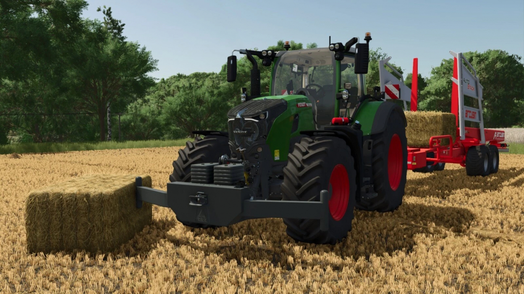 FS25 mod AGCO Weight Pusher v1.0.0.0 attached to tractor in wheat field