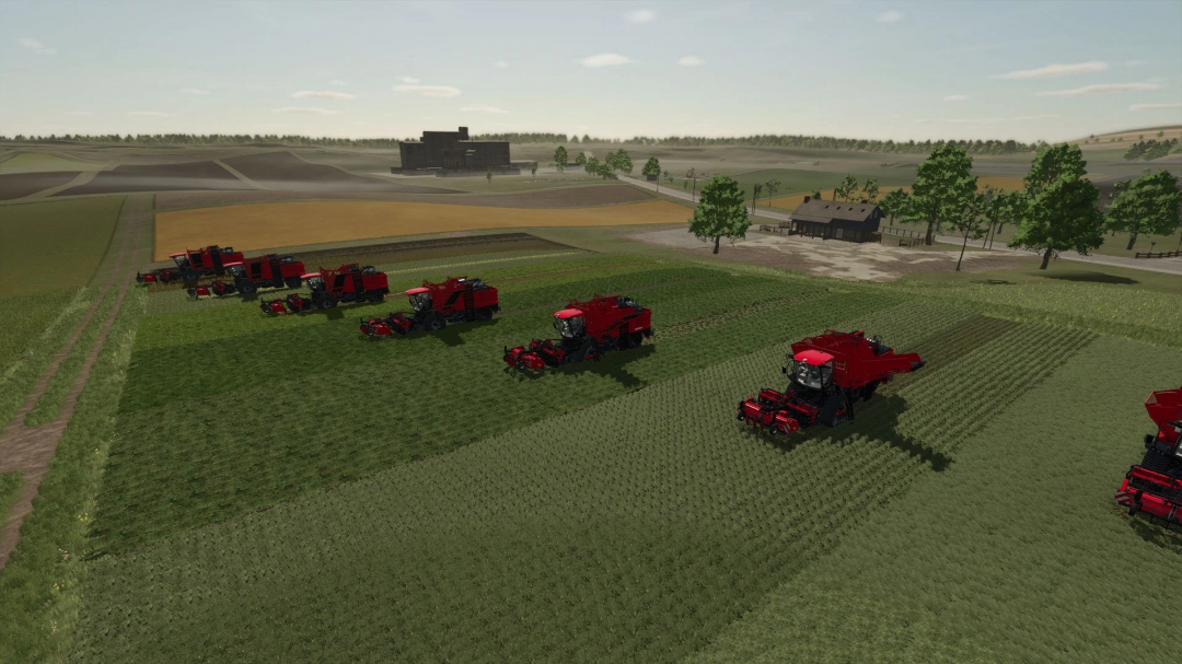 Farming Simulator 25 Agrifac Optitraxx Multifruit mods with red harvesters in a field.