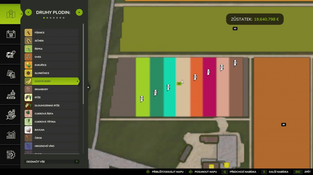 FS25 mod Agrifac light Optitraxx Multifruit v1.0.0.0 map interface showing colored fields and crop types.