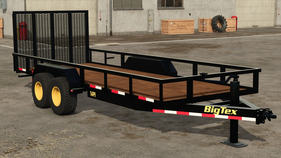 Big Tex HD Transporter Trailer mod for FS25, showcasing a sturdy flatbed design ideal for Farming Simulator 25 transport tasks.