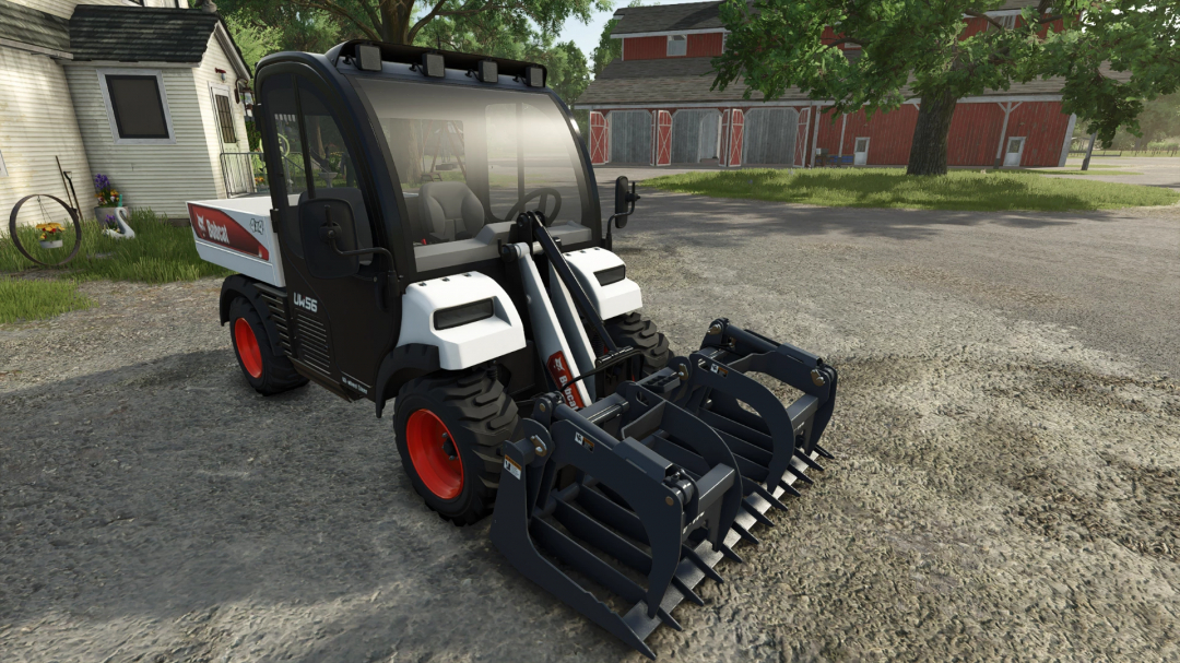 Bobcat Toolcat UW56 mod in Farming Simulator 25, showcasing FS25 mod features with farm background.